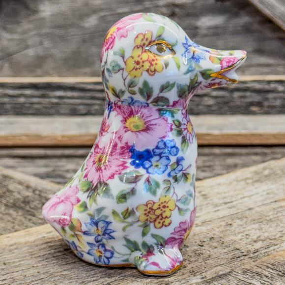 1980 Vintage Nantucket Chintz Porcelain Duck Figurine w/ Gold Accents, 3.5”H - Picture 5 of 10